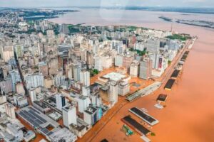 Foto aérea do Rio Grande do Sul como fica o comércio gaúcho após enchentes
