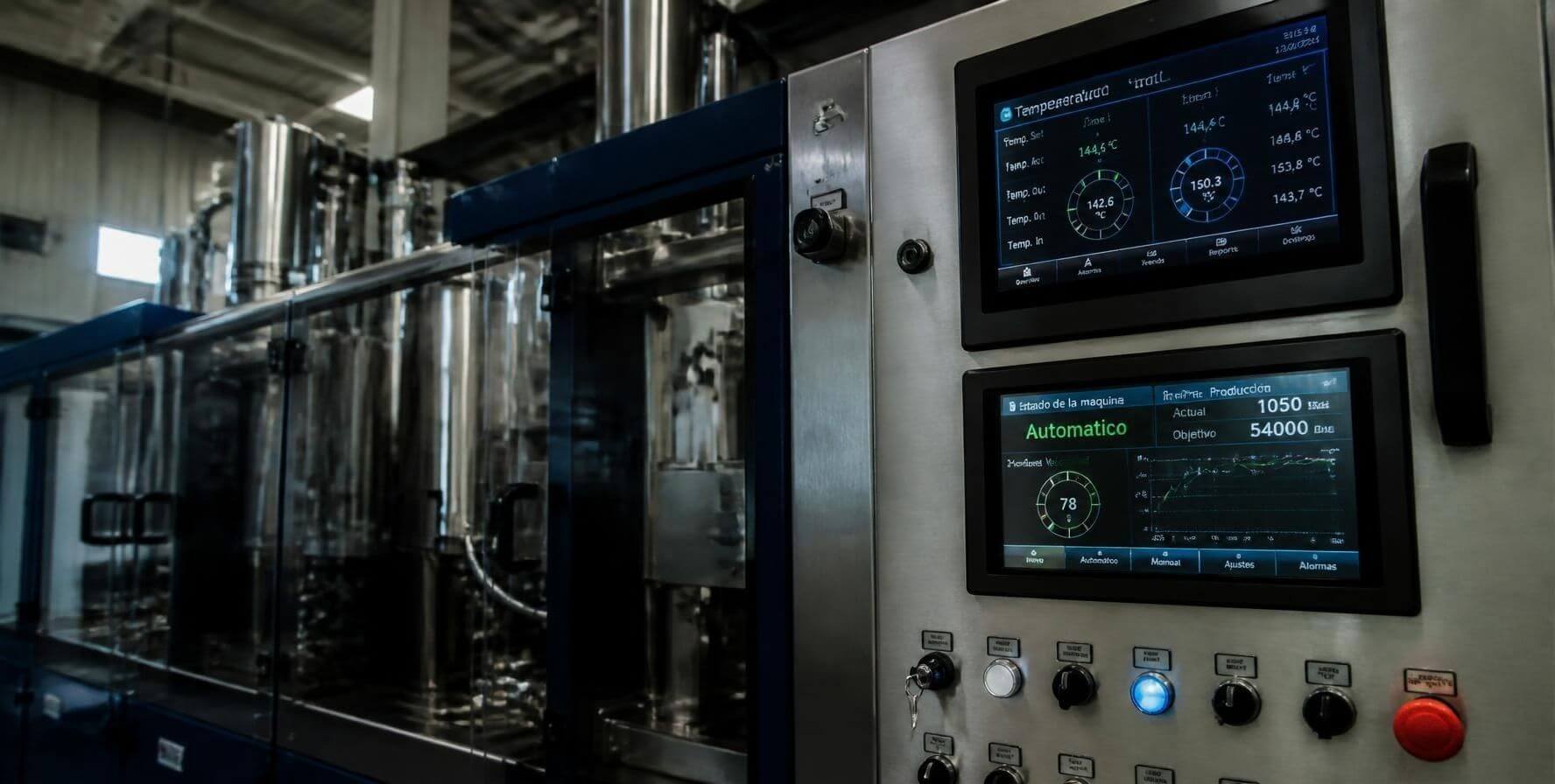 Painel de máquina industrial com indicadores de produção