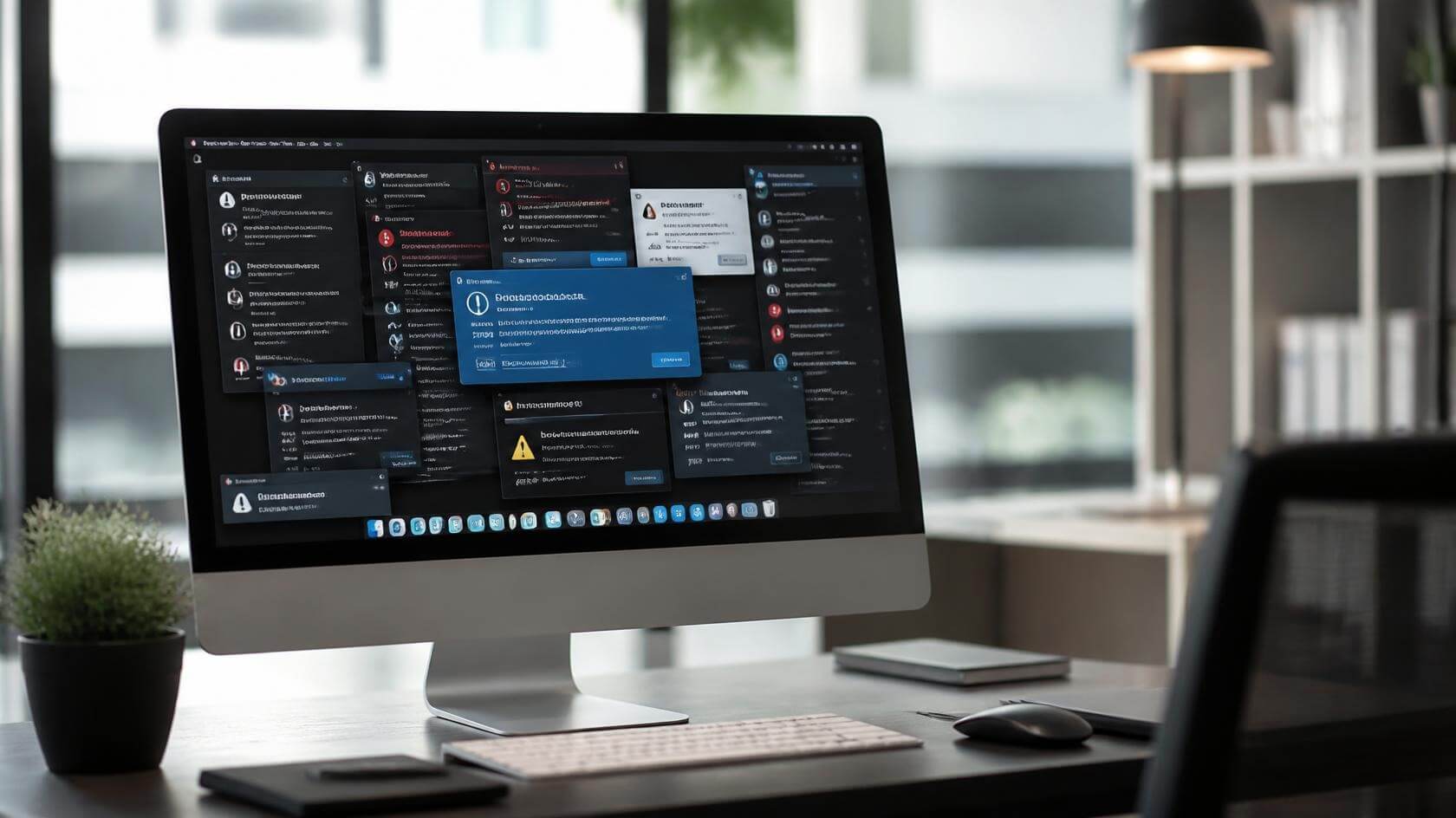 Computador com várias janelas de alerta e erro na tela